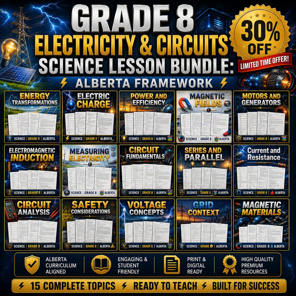 Grade 8 Electricity & Circuits Science Lesson Bundle: Alberta Framework — bundle cover