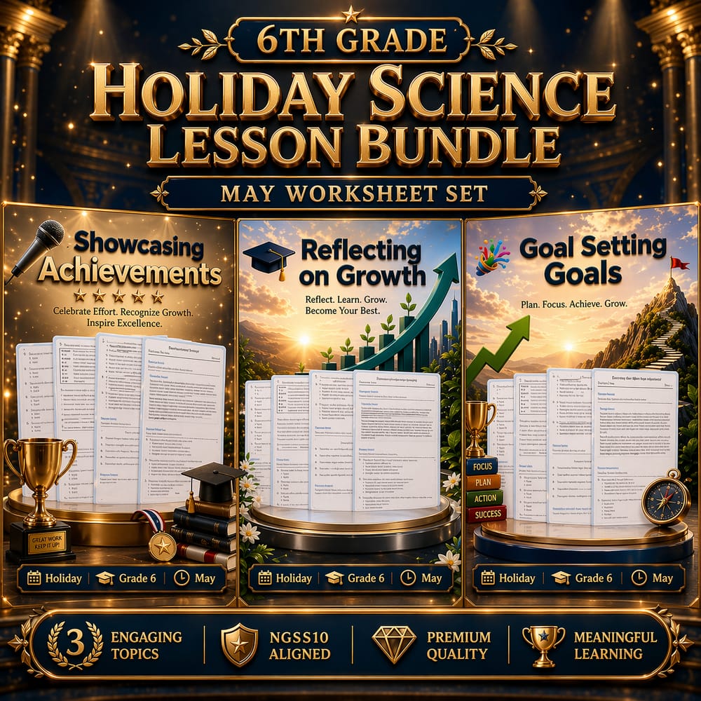 6th Grade Holiday Science Lesson Bundle: May Worksheet Set — bundle cover