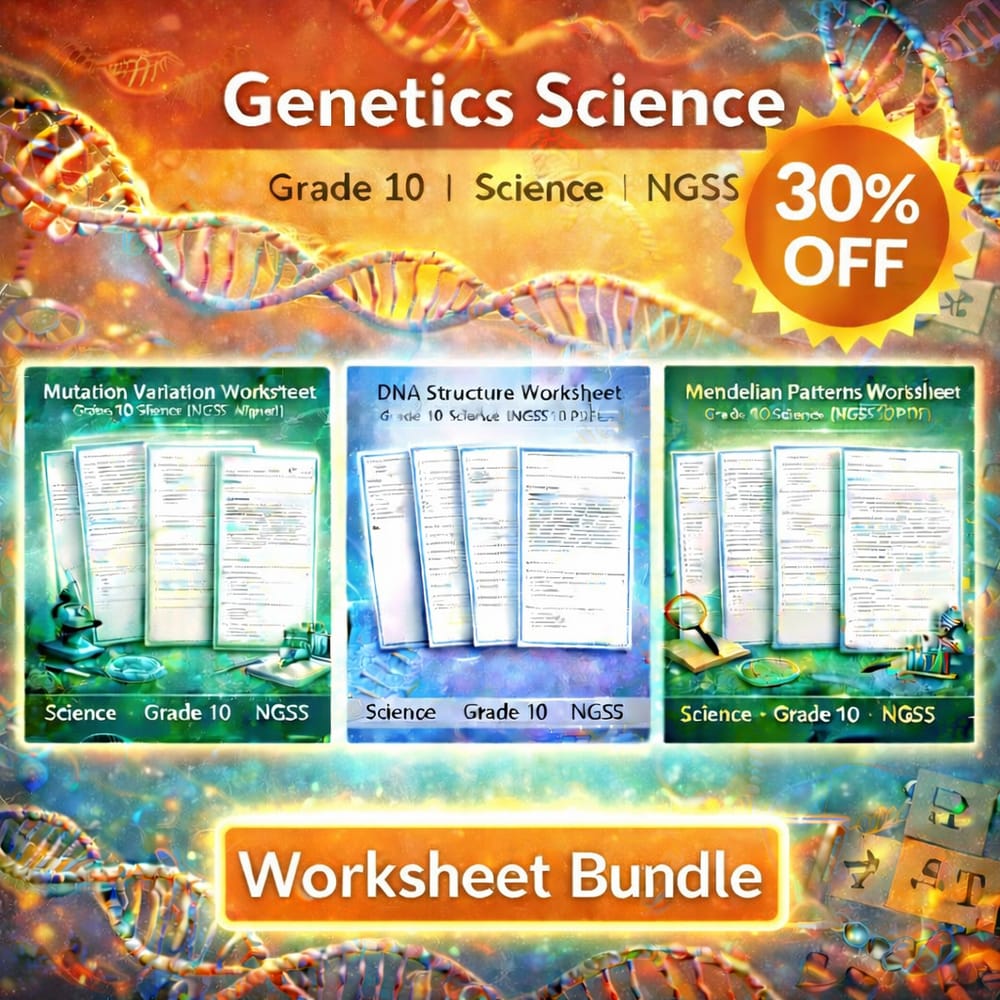 Grade 10 Genetics Science Lesson Bundle NGSS: Mutation, Mendelian, DNA — bundle cover