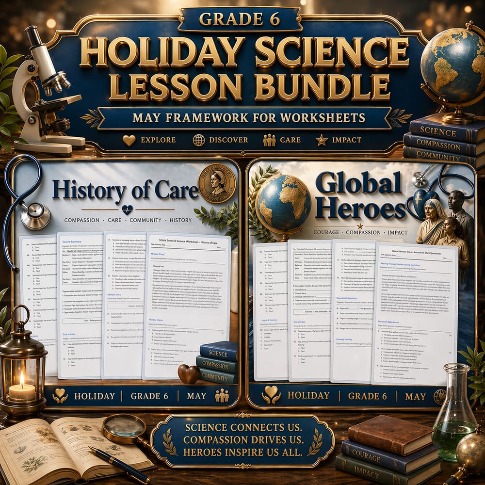 Grade 6 Holiday Science Lesson Bundle | May Framework for Worksheets — bundle cover