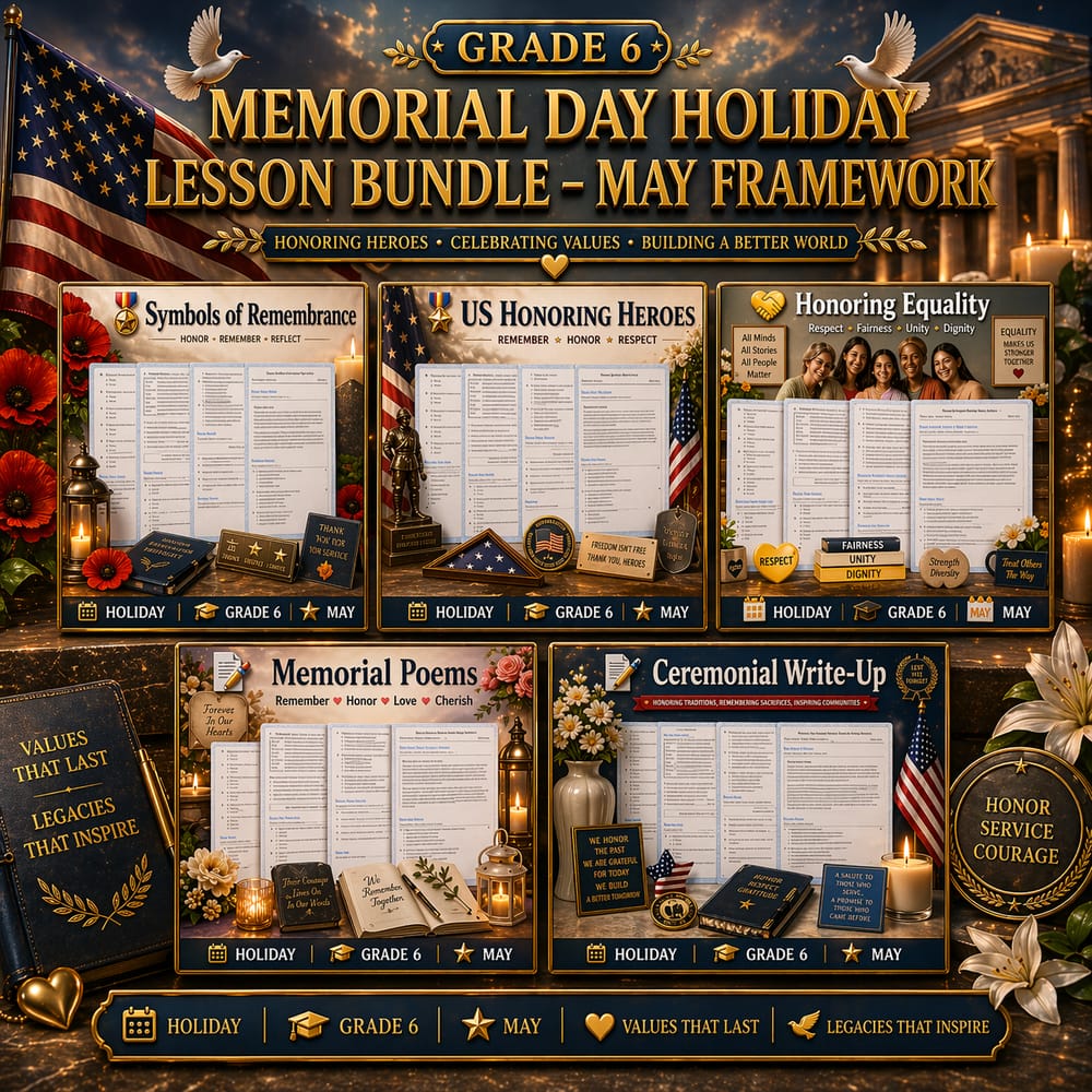 Grade 6 Memorial Day Holiday Lesson Bundle – May Framework — bundle cover