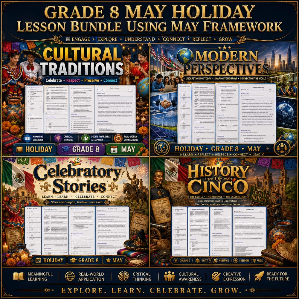 Grade 8 May Holiday: Holiday Lesson Bundle Using May Framework — bundle cover