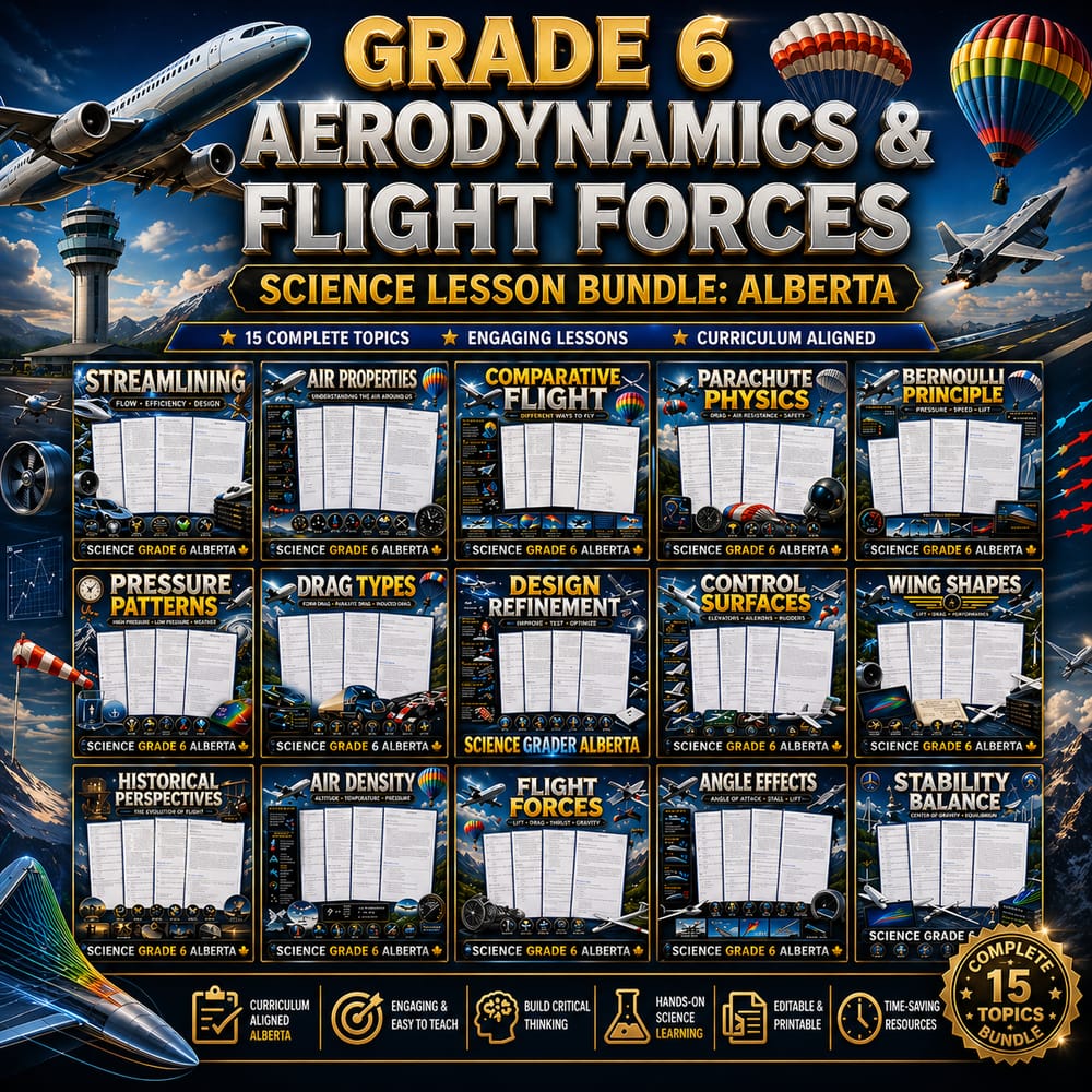 Grade 6 Aerodynamics & Flight Forces Science Lesson Bundle: Alberta — bundle cover
