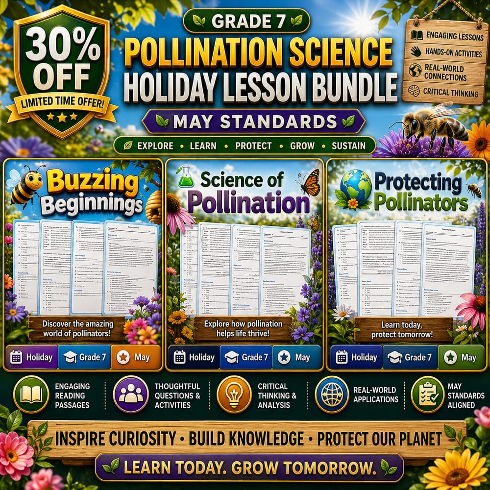 Grade 7 Pollination Science Holiday Lesson Bundle (May Standards) — bundle cover