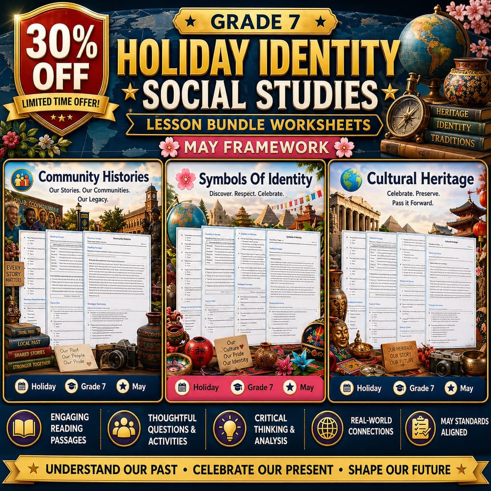Grade 7 Holiday Identity Social Studies Lesson Bundle: May Framework — bundle cover