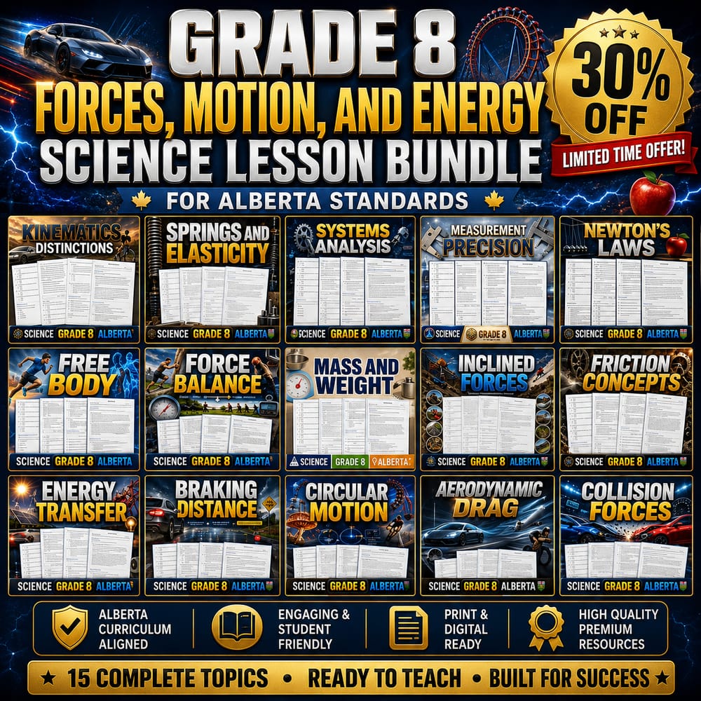 Grade 8 Forces, Motion, and Energy Science Lesson Bundle for Alberta — bundle cover