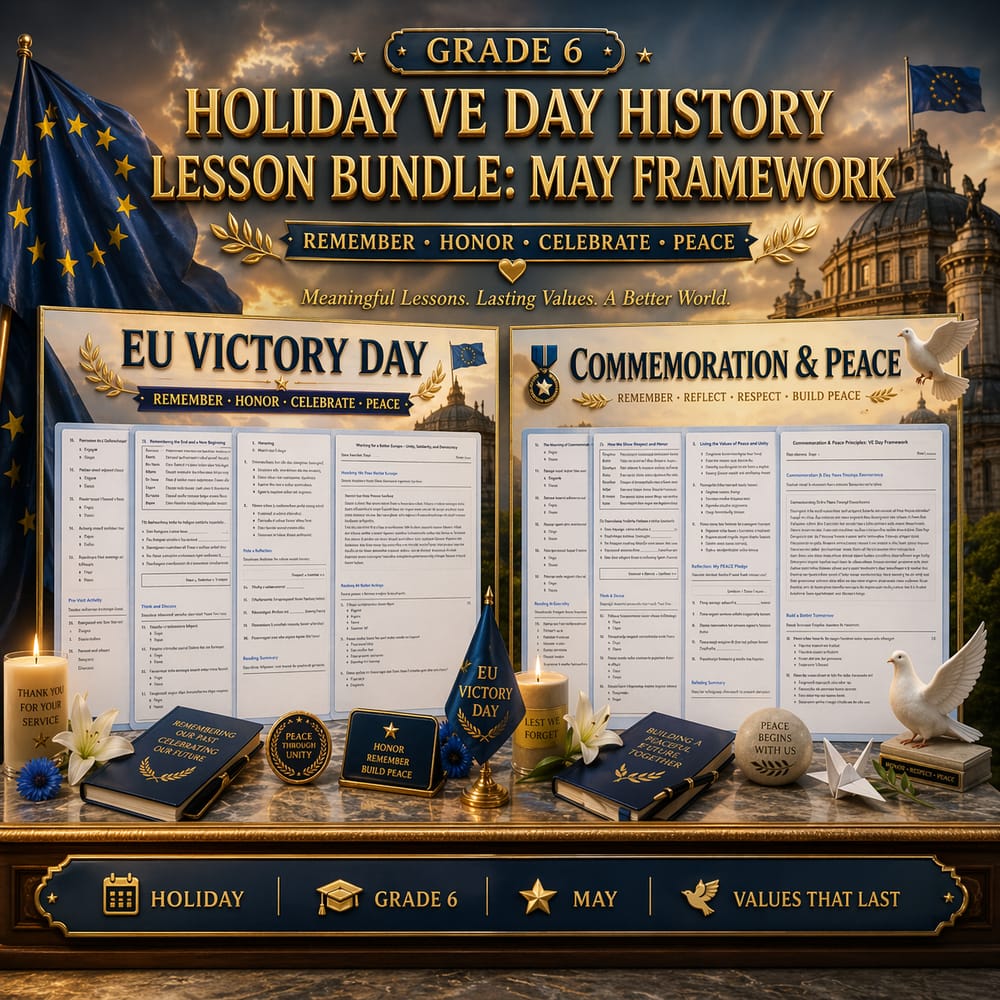 Grade 6 Holiday VE Day History Lesson Bundle: May Framework — bundle cover