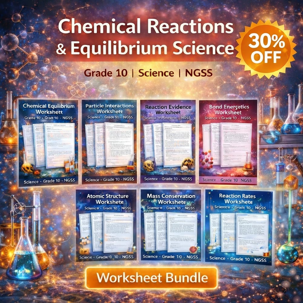 Grade 10 Chemical Reactions & Equilibrium Science Lesson Bundle NGSS — bundle cover