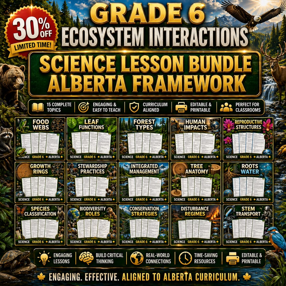 Grade 6 Ecosystem Interactions Science Lesson Bundle: Alberta Framework — bundle cover