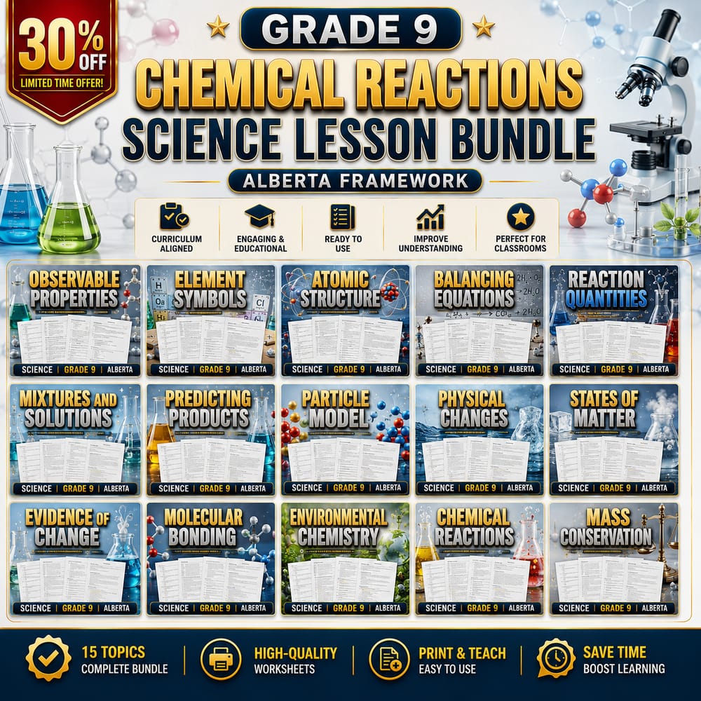 Grade 9 Chemical Reactions Science Lesson Bundle: Alberta Framework — bundle cover