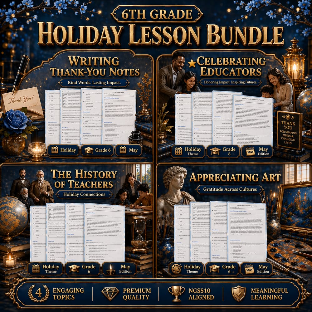 6th Grade Holiday Lesson Bundle: May Framework  — bundle cover
