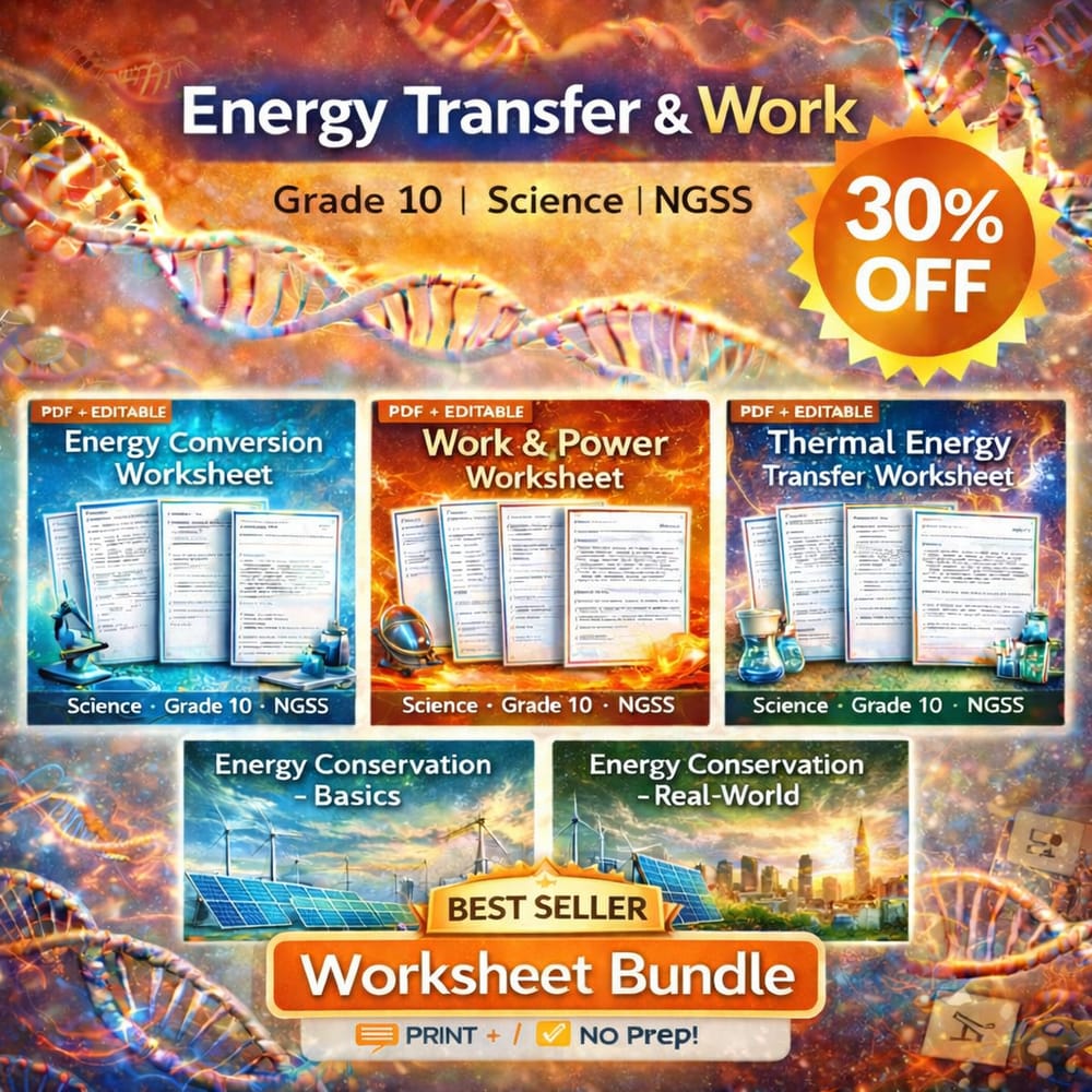 Grade 10 Energy Transfer and Work Power Science Lesson Bundle NGSS — bundle cover