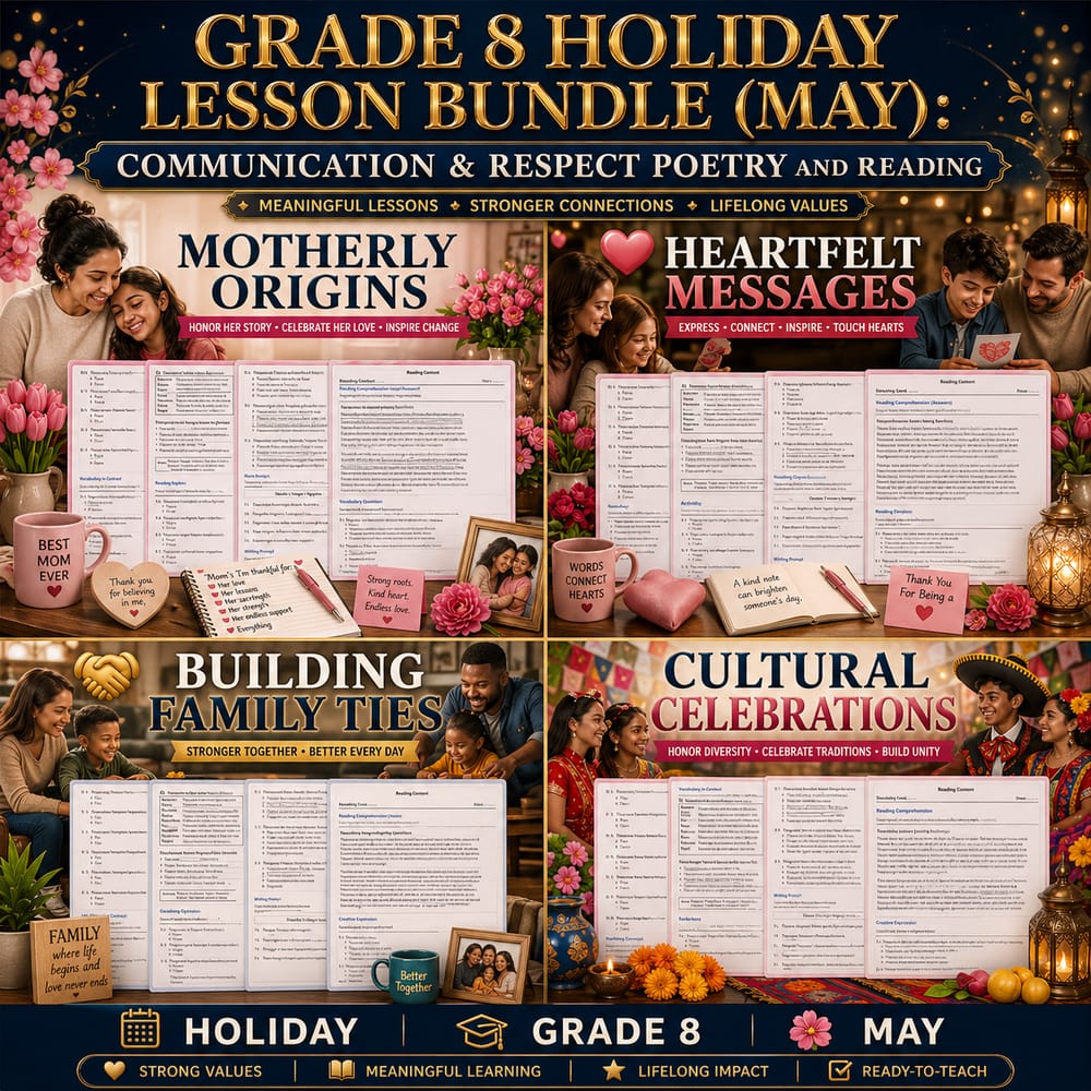 Grade 8 Holiday Lesson Bundle (May): Communication & Respect Poetry and Reading — bundle cover