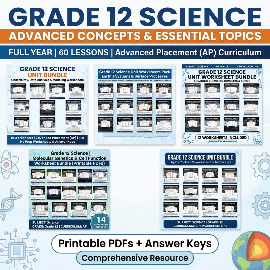 Grade 12 Science Worksheet Bundle | Advanced Concepts & Essential Topics — bundle cover