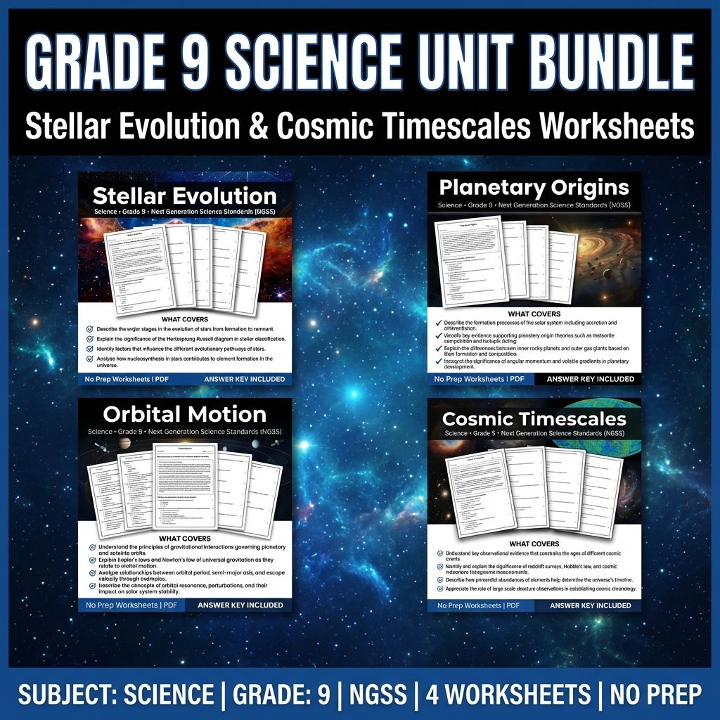 Grade 9 Science Unit Bundle | Stellar Evolution & Cosmic Timescales Worksheets — bundle cover