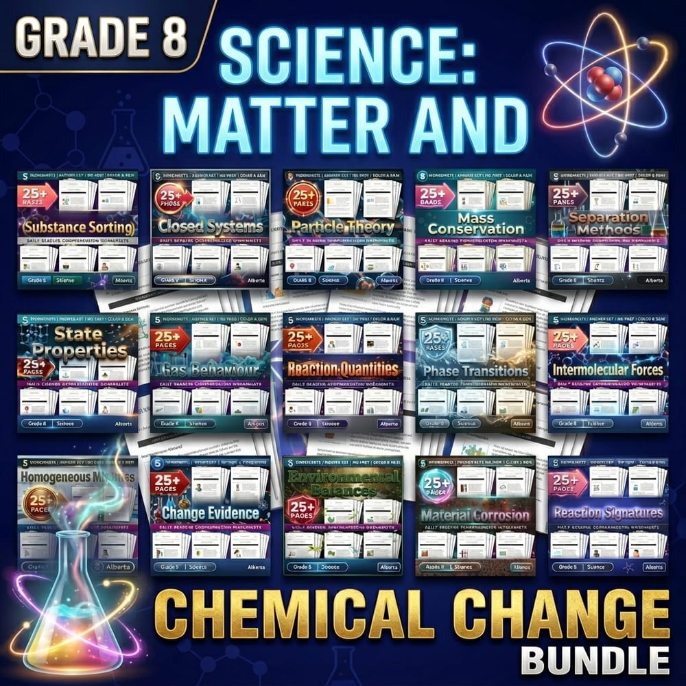 Matter and Chemical Change Lesson Bundle – Alberta Grade 8 Science — bundle cover