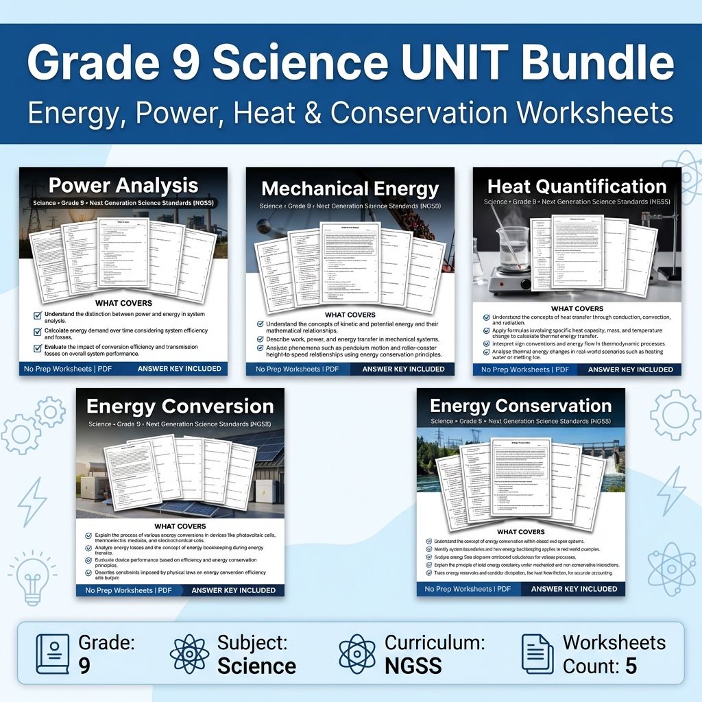 Grade 9 Science UNIT Bundle | Energy, Power, Heat & Conservation Worksheets — bundle cover
