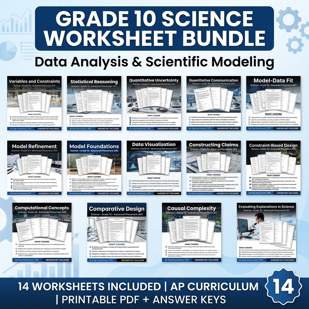 Grade 10 Science Unit Worksheet Bundle | Data Analysis & Scientific Modeling — bundle cover