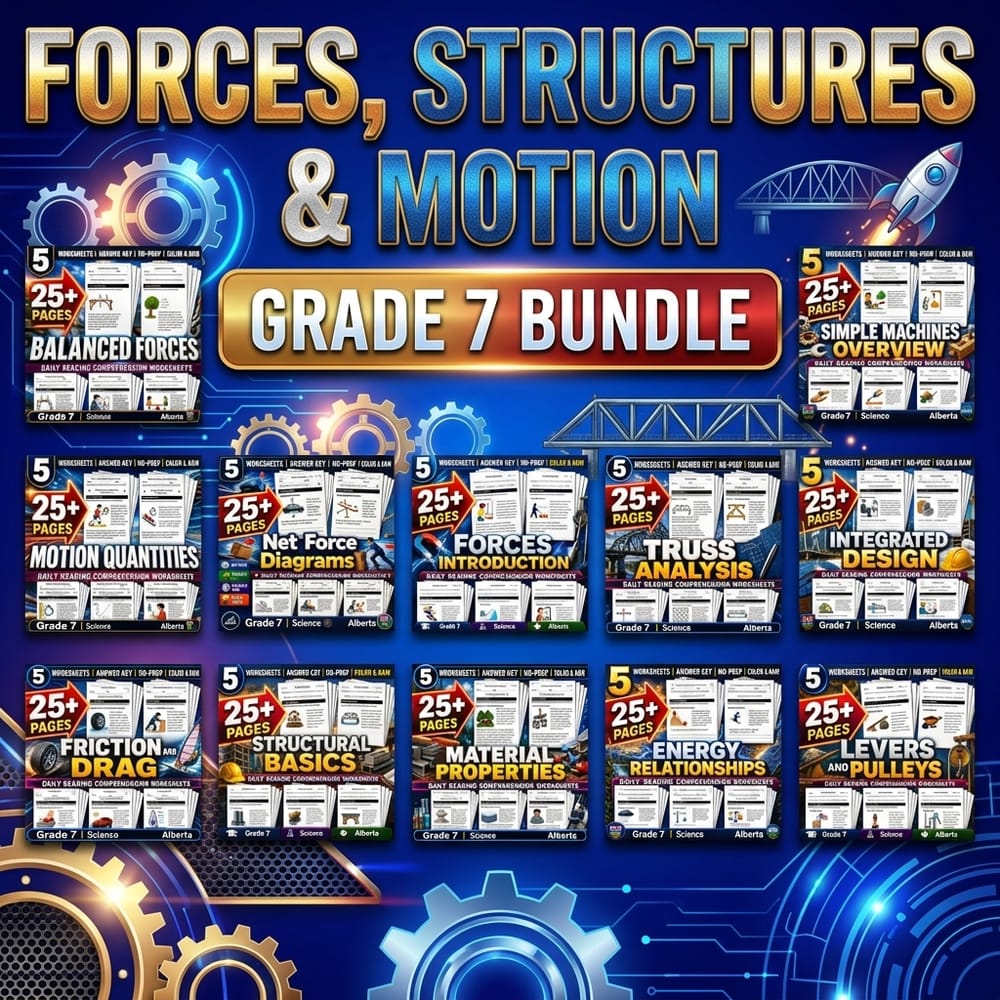 Forces, Structures and Motion Lesson Bundle | Grade 7 Science Alberta — bundle cover
