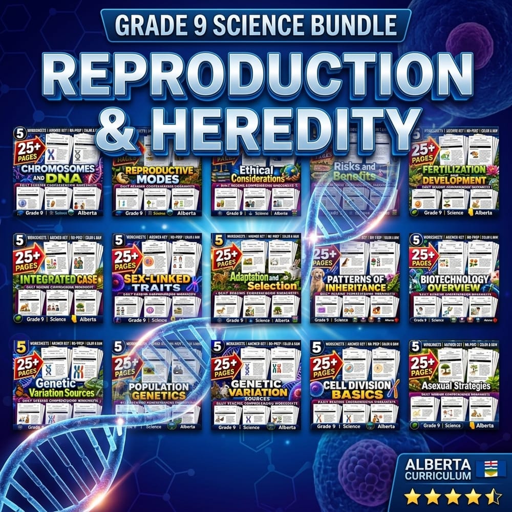 Reproduction and Heredity Lesson Bundle | Grade 9 Science | Alberta — bundle cover