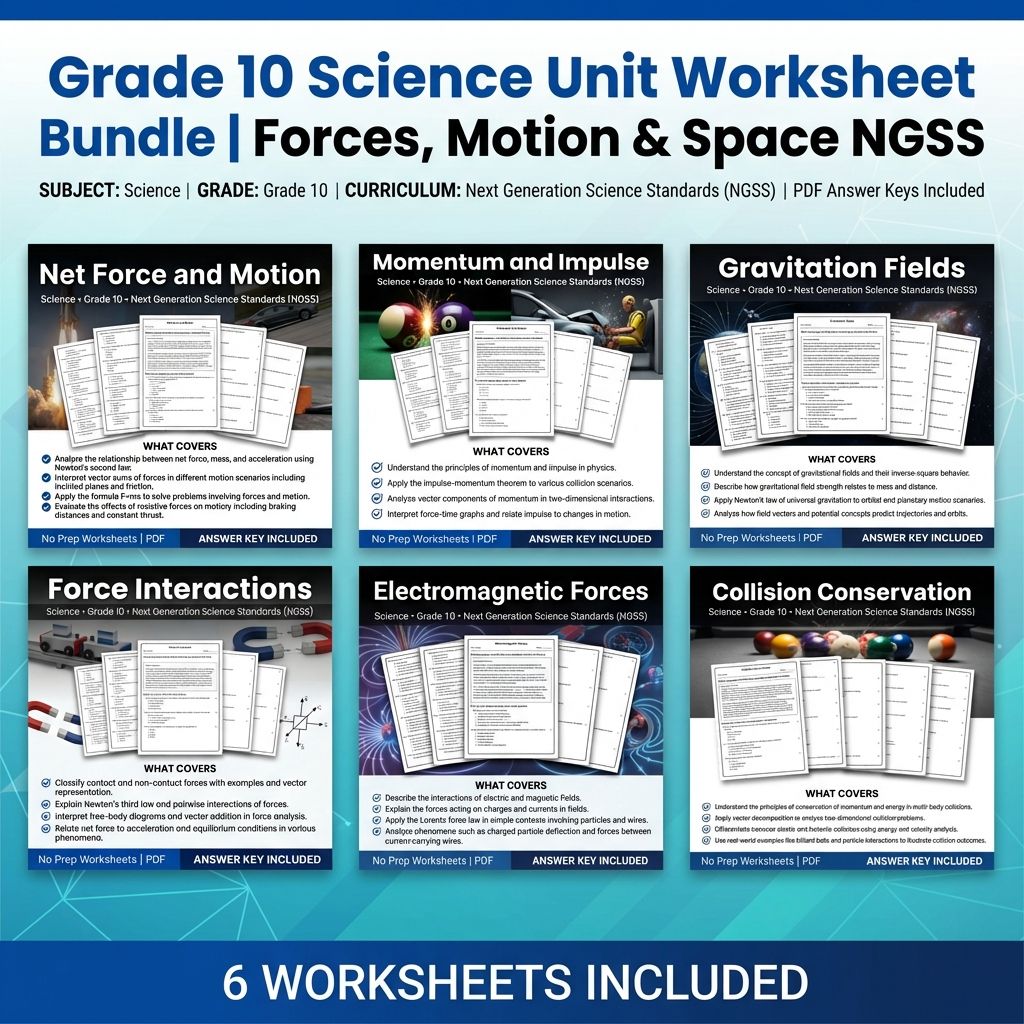 Grade 10 Science Unit Worksheet Bundle | Forces,Motion & Space NGSS(Answer Keys) — bundle cover