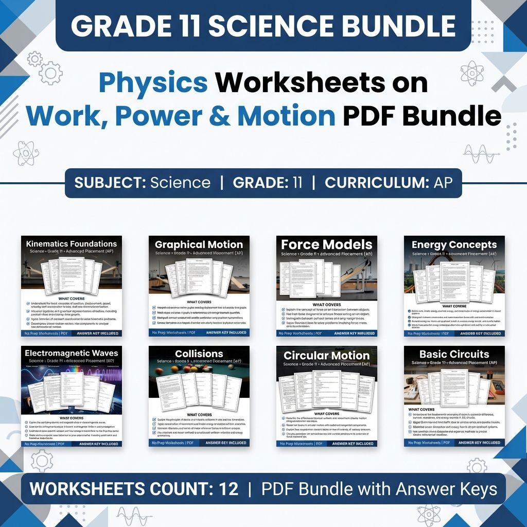 Grade 11 Science Unit | Physics Worksheets on Work, Power & Motion PDF Bundle — bundle cover