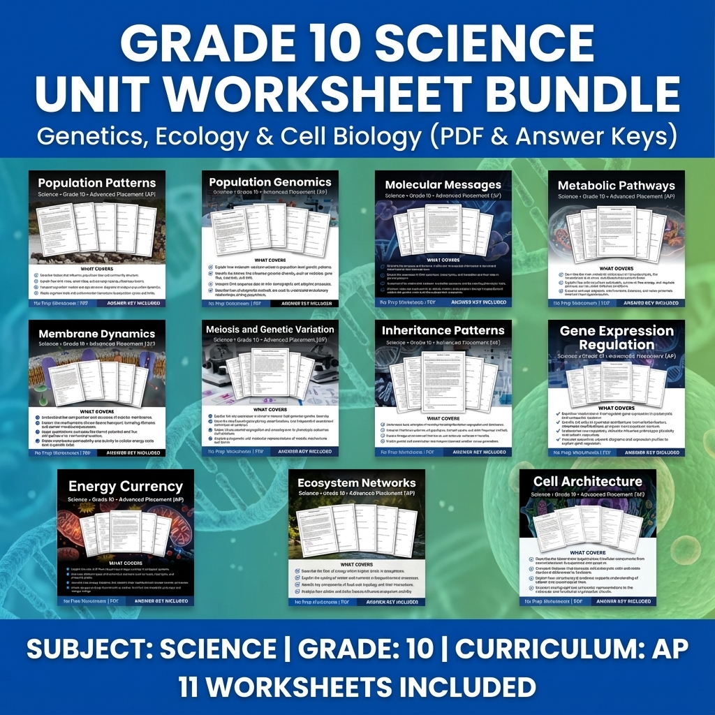 Grade 10 Science UNIT Worksheet Bundle – Genetics, Ecosystems & Cell Biology — bundle cover