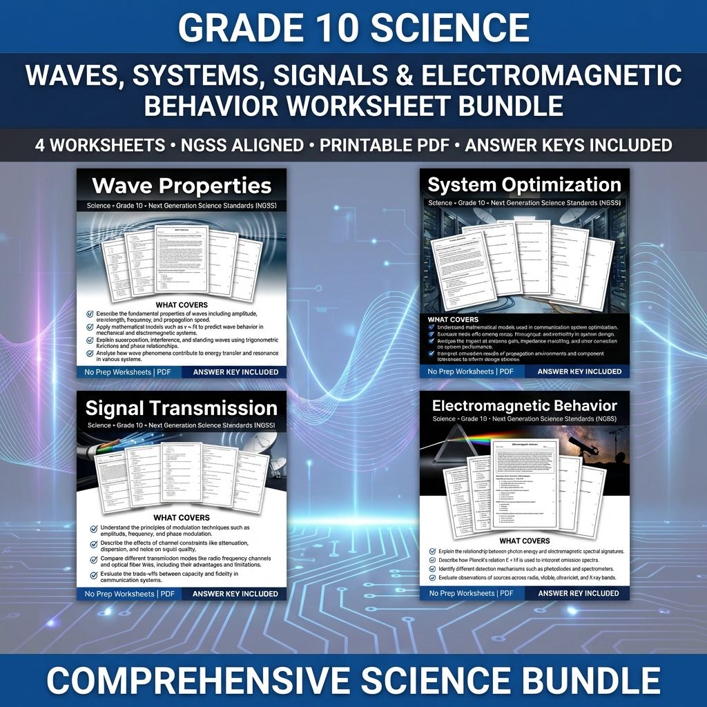 Grade 10 Science | Waves, Signals & Electromagnetic Behavior Worksheet Bundle — bundle cover