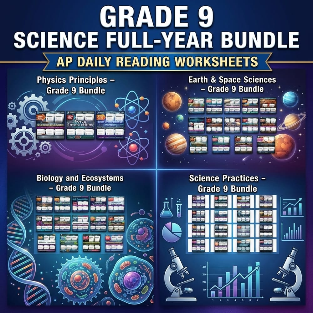 Grade 9 Science Full-Year Bundle | AP Daily Reading Worksheets