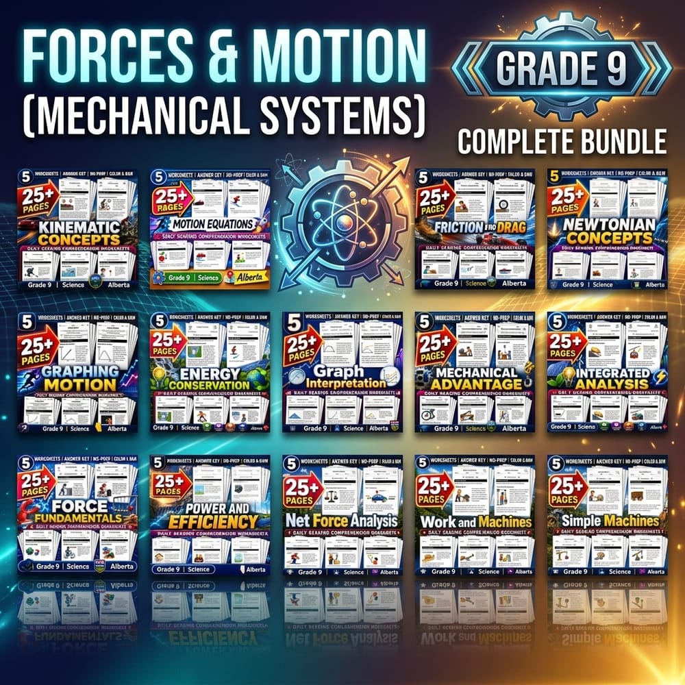 Forces and Motion Mechanical Systems Lesson Bundle | Grade 9 Science Alberta — bundle cover