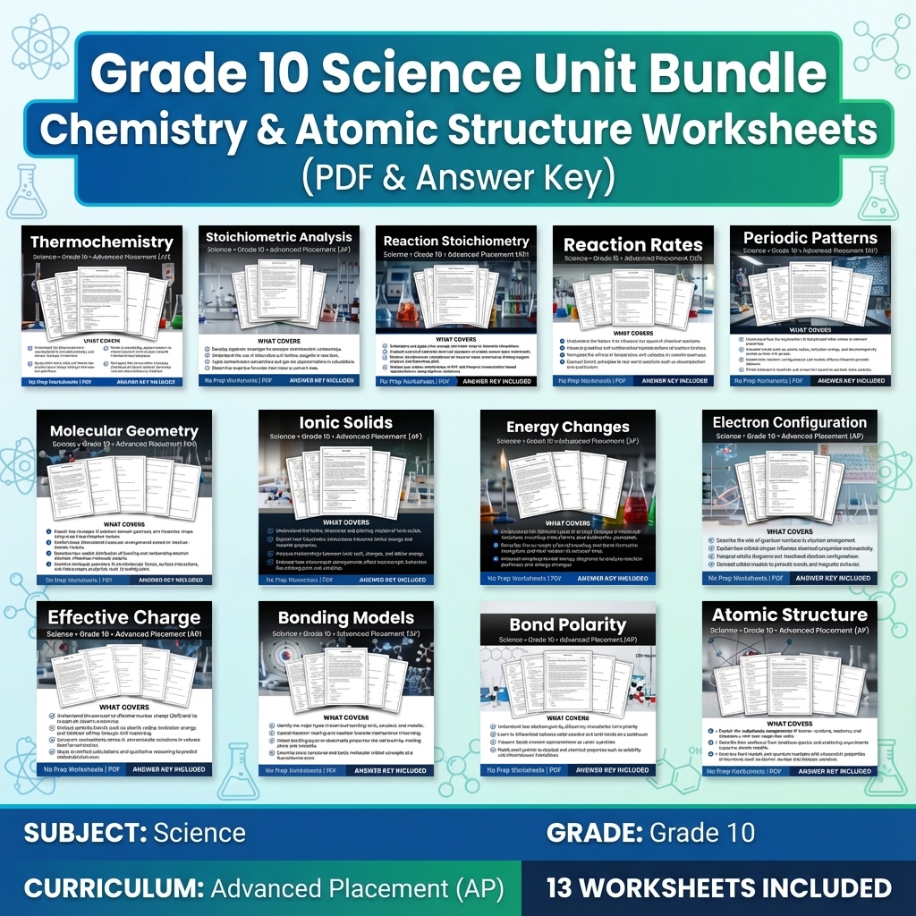 Grade 10 Science Unit Bundle | Thermochemistry, Stoichiometry & Atomic Structure — bundle cover