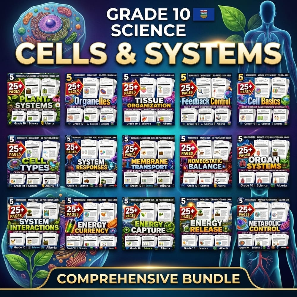 Cells and Systems Lesson Bundle | Grade 10 Science | Alberta Framework — bundle cover