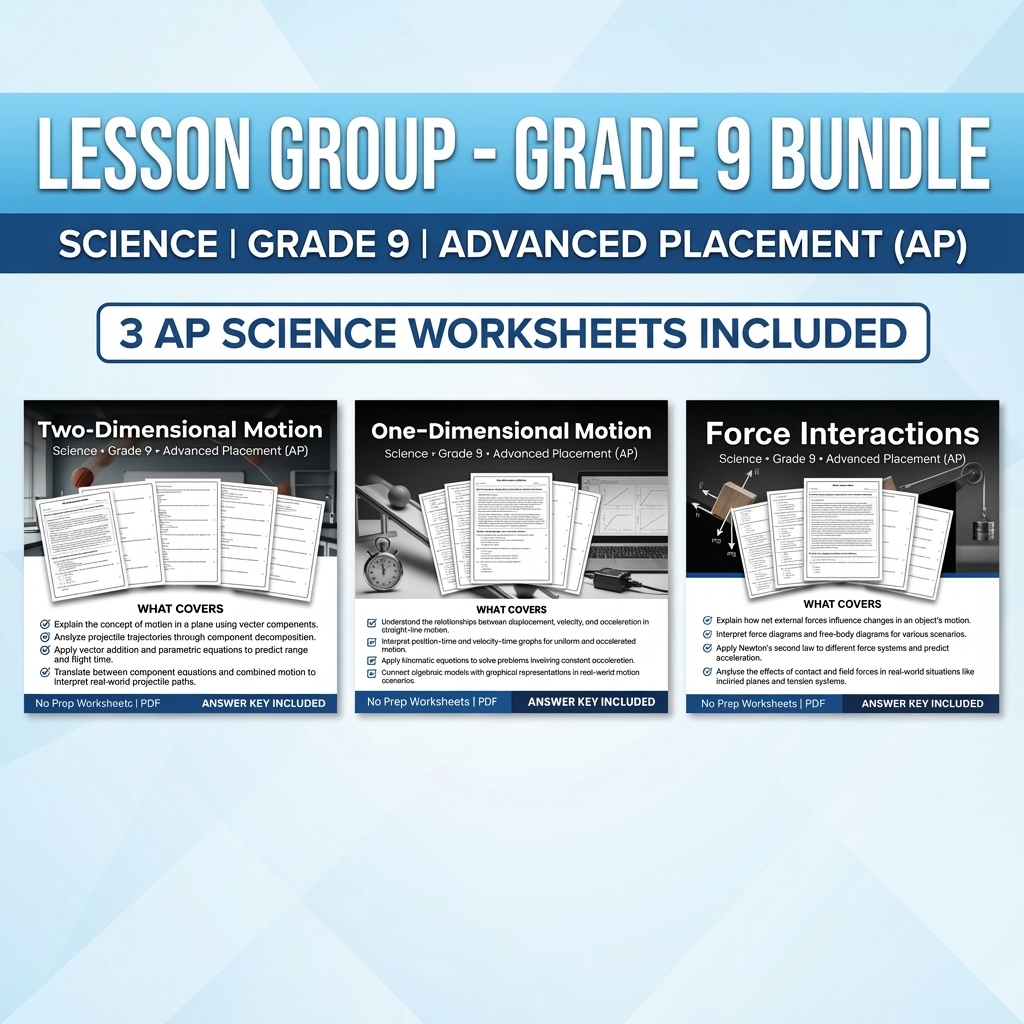 Grade 9 Science Unit Bundle – Motion & Force Worksheets with Answer Keys — bundle cover