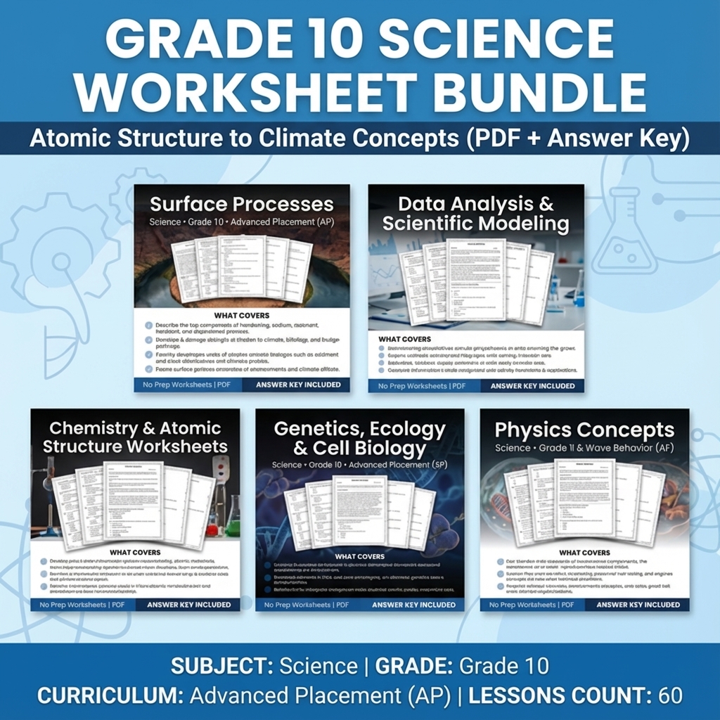 Grade 10 Science Worksheet Bundle – Physics, Biology & Earth Science PDF — bundle cover