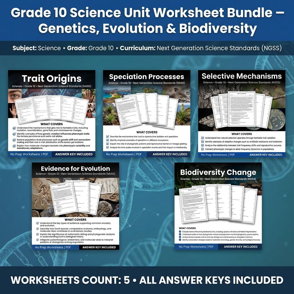 Grade 10 Science Unit Worksheet Bundle – Genetics, Evolution & Biodiversity — bundle cover