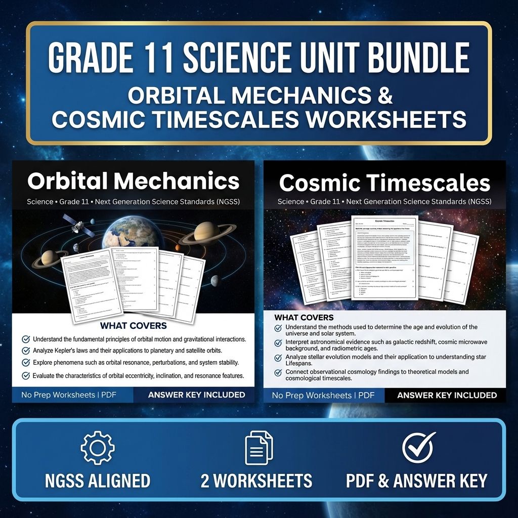 Grade 11 Science Unit Bundle | Orbital Mechanics & Cosmic Timescales Worksheets — bundle cover