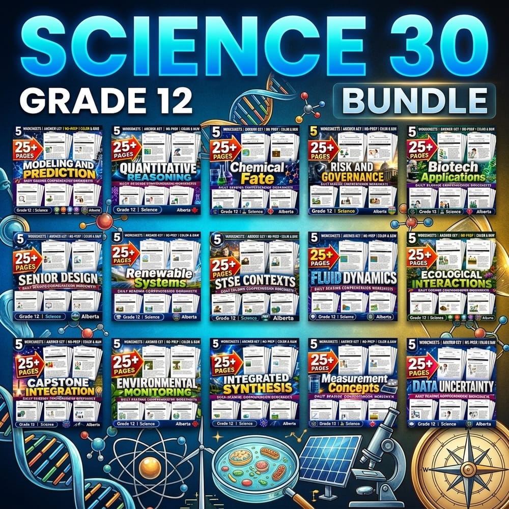 Science 30 Reading Comprehension Skills Lesson Bundle | Grade 12 Science Alberta — bundle cover