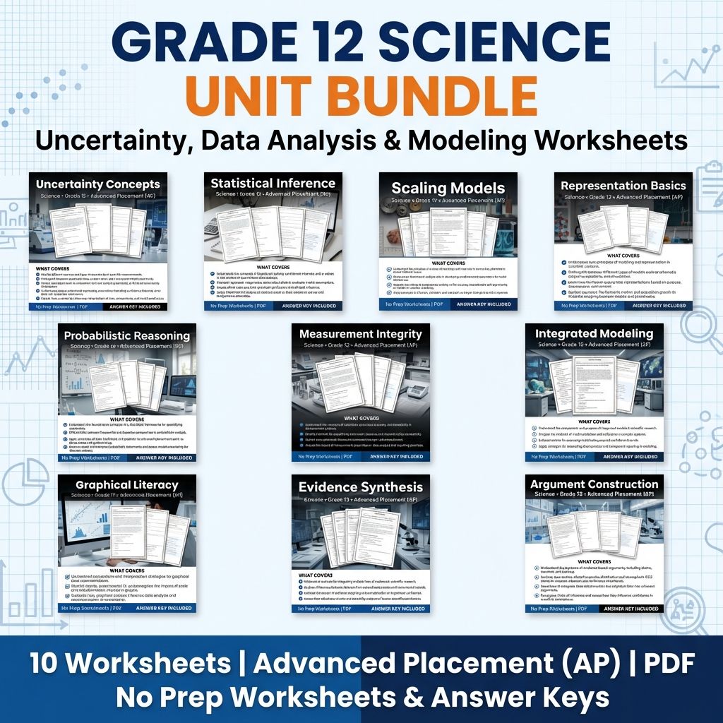 Grade 12 Science Unit Bundle | Uncertainty, Data Analysis & Modeling Worksheets — bundle cover