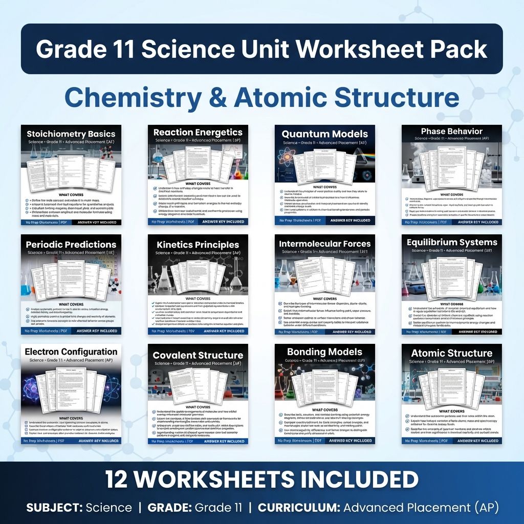 Grade 11 Science Unit Worksheet Pack | Chemistry & Atomic Structure — bundle cover
