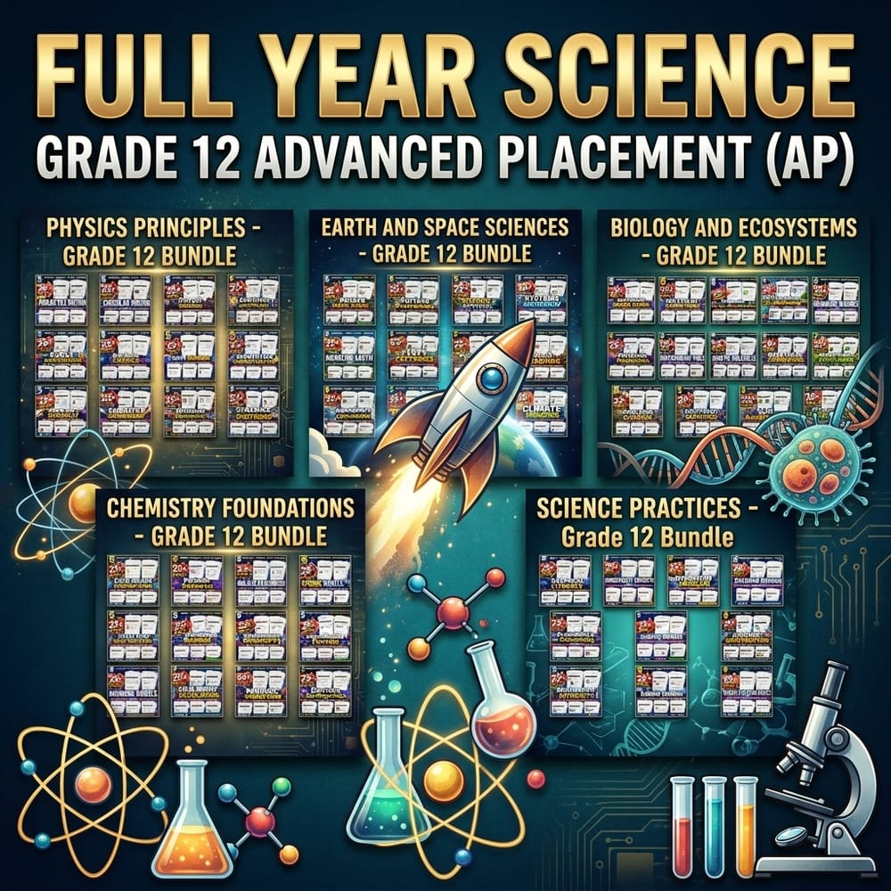 Grade 12 Science Daily Reading Worksheets Full-Year Bundle | AP — bundle cover