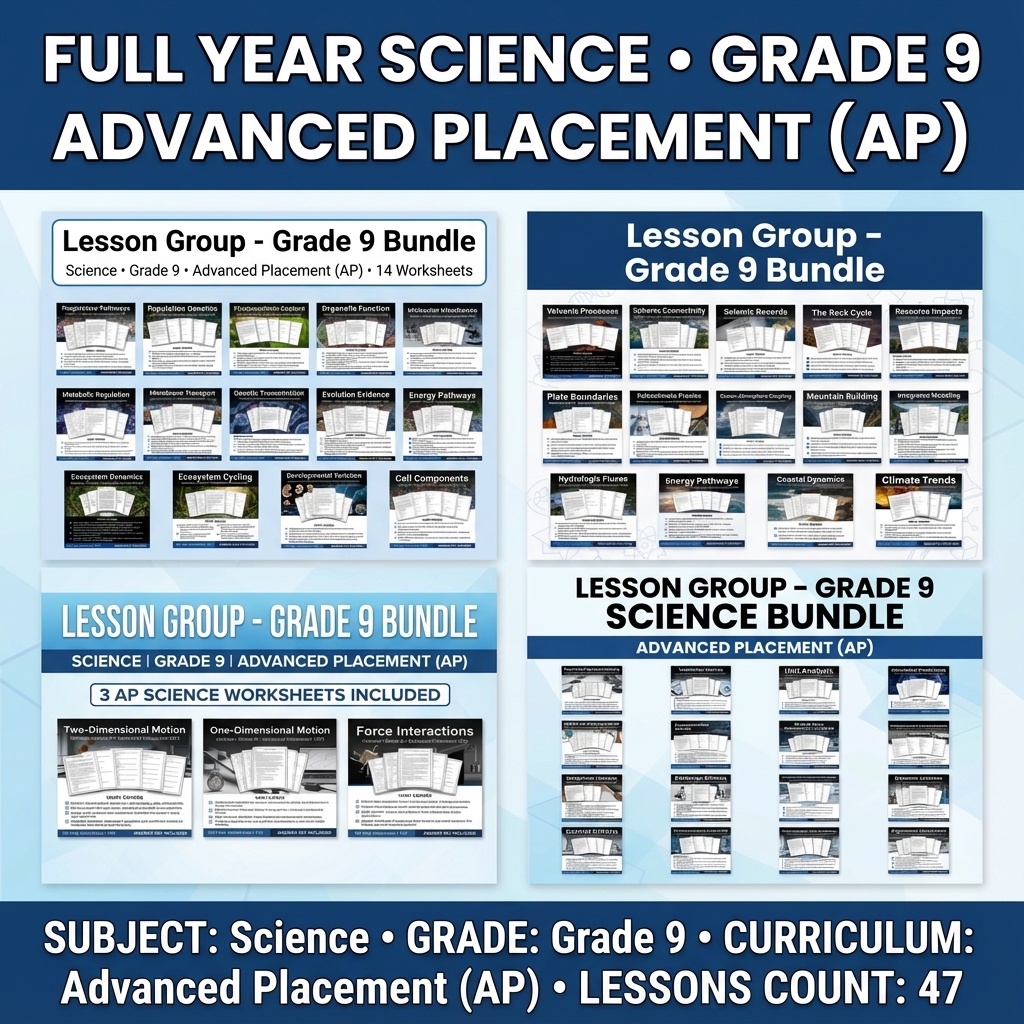 Grade 9 Science Worksheets Bundle | Physics, Earth Science & Biology  — bundle cover