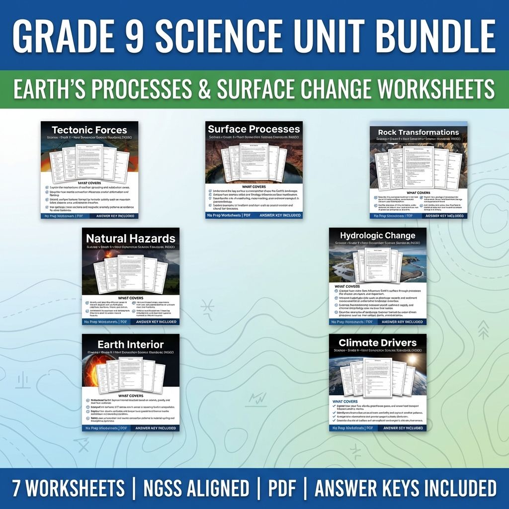 Grade 9 Science Unit Bundle – Earth's Processes & Surface Change Worksheets PDF — bundle cover