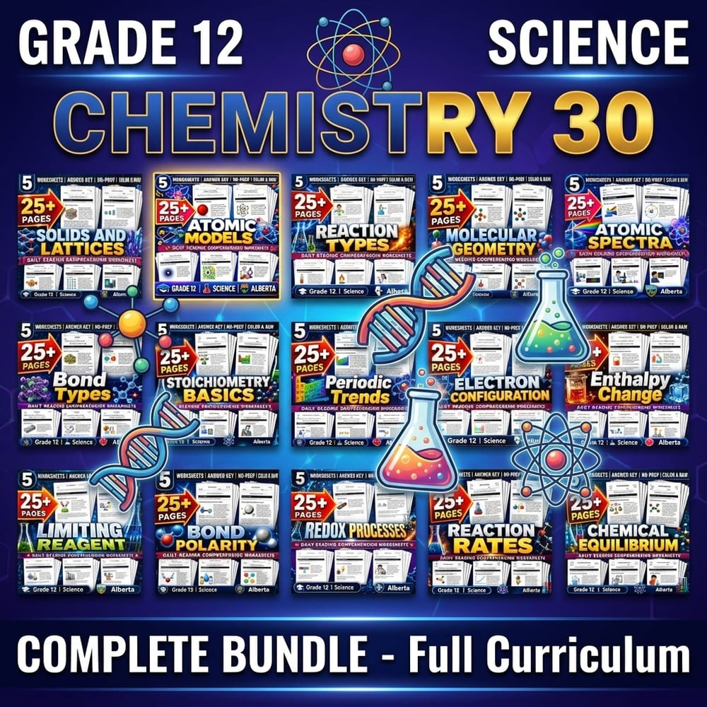 Chemistry 30 Reading Comprehension Lesson Bundle – Grade 12 Science Alberta — bundle cover