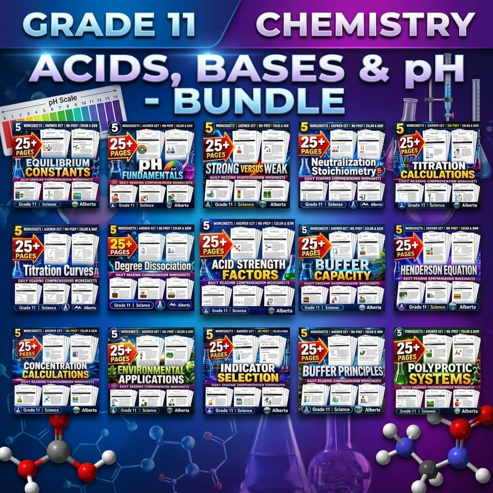 Acids, Bases and pH Lesson Bundle – Grade 11 Science Alberta — bundle cover
