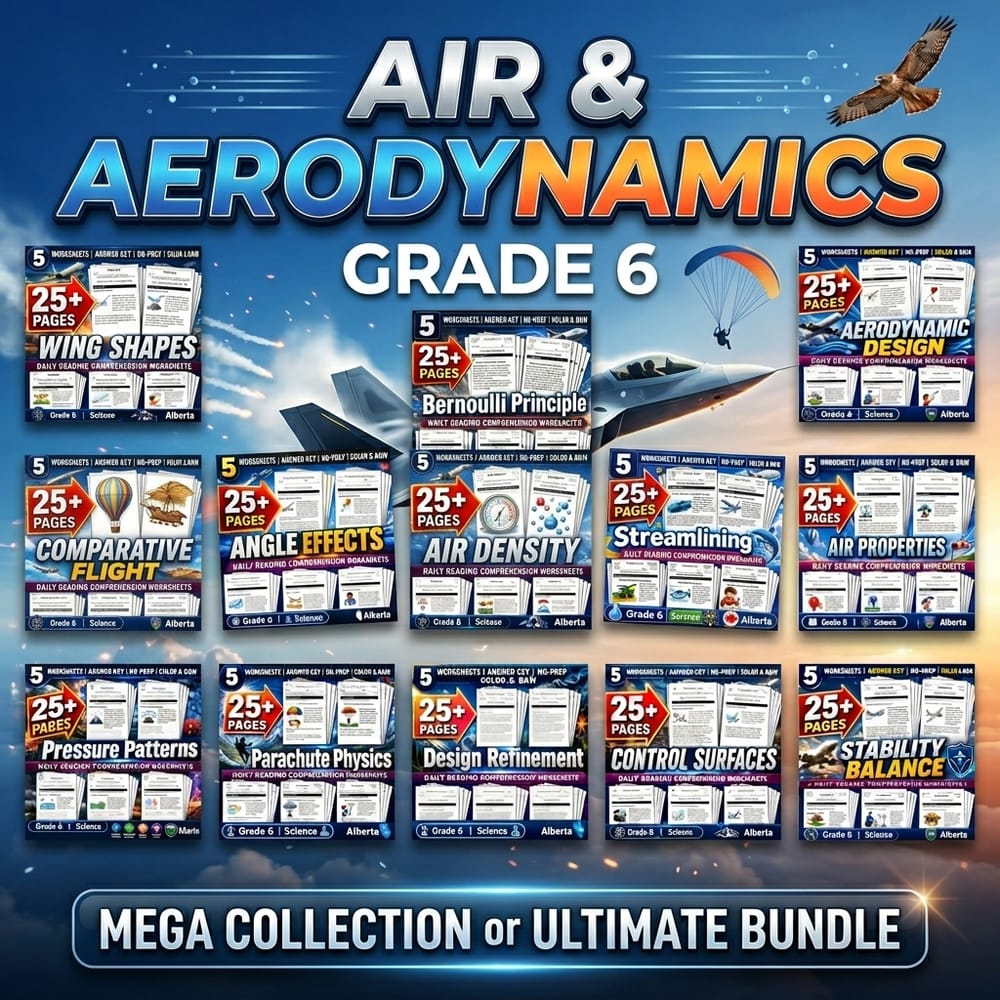 Air and Aerodynamics Lesson Bundle – Grade 6 Science Alberta Reading Comp. — bundle cover