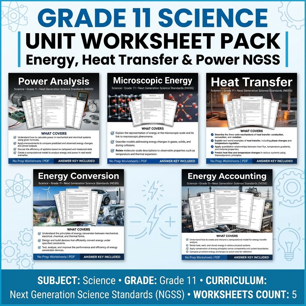 Grade 11 Science Unit Worksheet Pack | Energy, Heat Transfer & Power NGSS — bundle cover