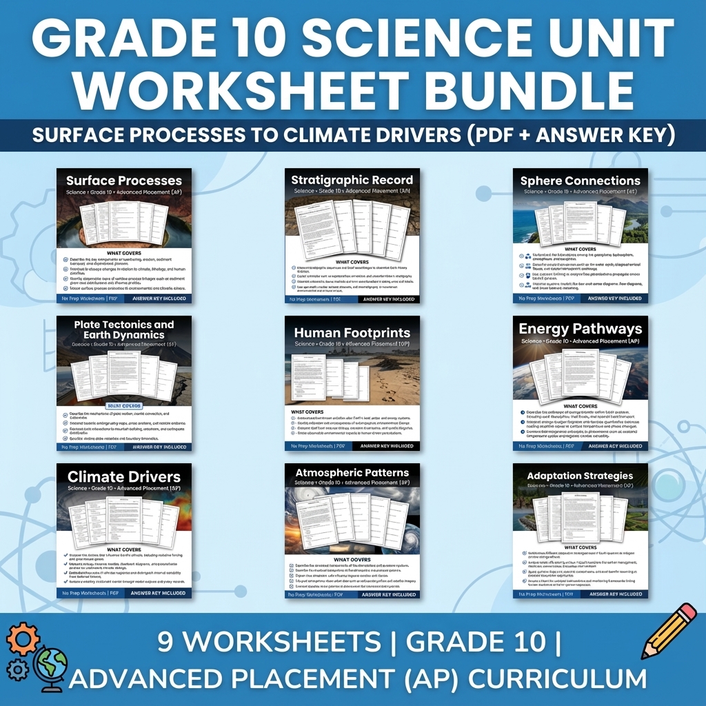Grade 10 Science Unit Worksheet Bundle – Geology, Climate, Plate Tectonics — bundle cover