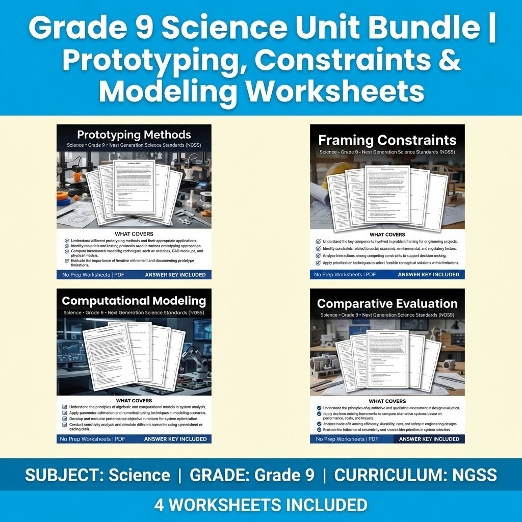Grade 9 Science Unit Bundle | Prototyping, Constraints & Modeling Worksheets — bundle cover