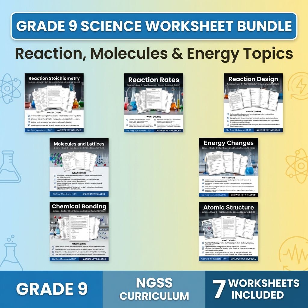 Grade 9 Science Worksheet Bundle | Reaction, Molecules & Energy Topics — bundle cover