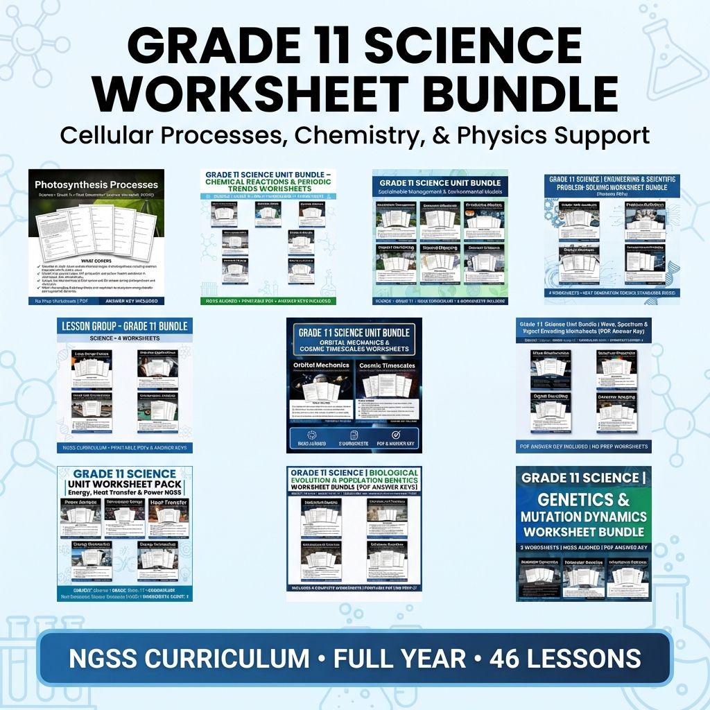 Grade 11 Science Worksheet Bundle|Cellular Processes,Chemistry,& Physics Support — bundle cover